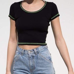 Brandy Melville Black Crop with Green Stitching